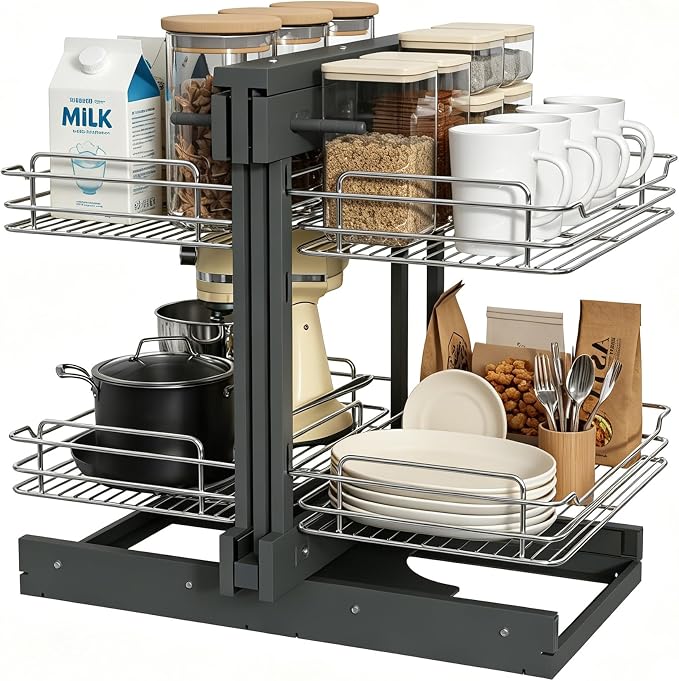 HANKEY Blind Corner Cabinet Pull Out Organizer Magic Corner Kitchen Cabinet Pull Outs shelves Storage 2 Tier Left & Right Compatible Min Opening 15in Soft Close, Heavy Duty Metal by HANKEY