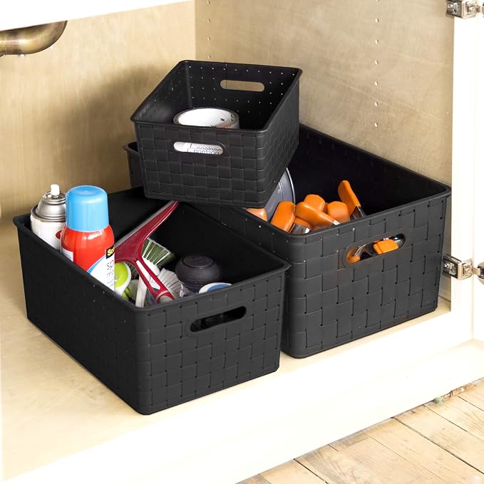 BINO | Plastic Basket, Large - Black | 3 Pack | THE STABLE COLLECTION | Multi-Use Storage Basket | Rectangular Cabinet Organizer | Home & Office Storage Organizer | Baskets for Bathroom Organizing - Image 5
