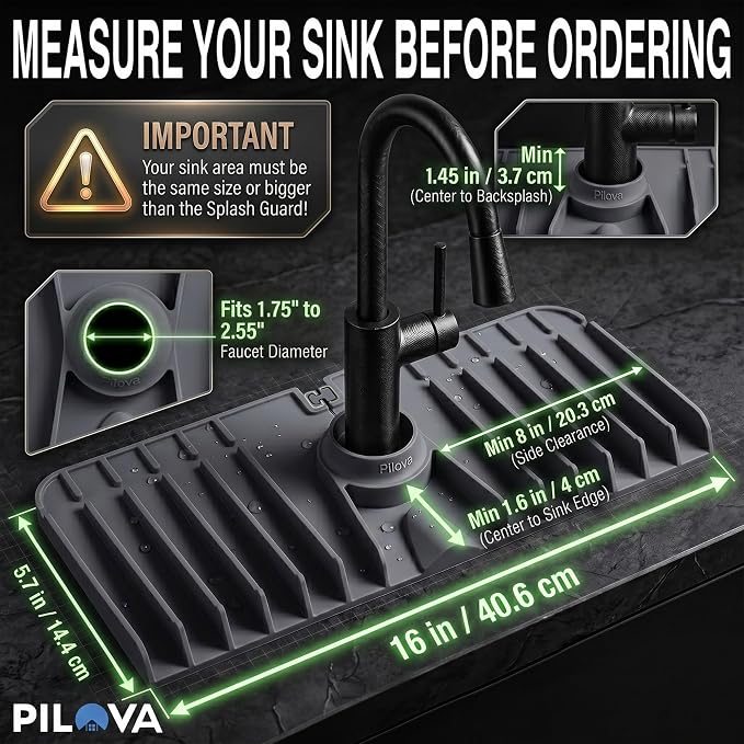 Premium Kitchen Sink Splash Guard – 16" x 5.7" Silicone Faucet Mat with Secure Pressure Clip, True 10° 3D Drainage(No Pooling), Anti-Lift Design, Flexible Leak-Sealing Ring, Non-Slip Fit Behind Faucet - Image 4