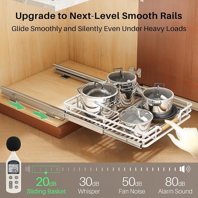 Pull out Cabinet Organizer, 15"W X 21"D, Heavy Duty Smooth Sliding Under Cabinet Shelves for Pots and Pans, Full-Extension Roll out Drawers, Slide out Organization for Home Kitchen Pantry, White - Image 5