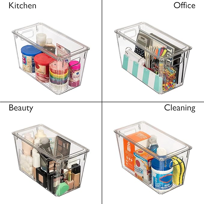 ClearSpace Plastic Storage Bins with Lids for Pantry & Fridge, 8 Pack | Modern plastic storage bins with lids for pantry and refrigerator organization, 9L capacity, transparent rectangular shape - Image 5