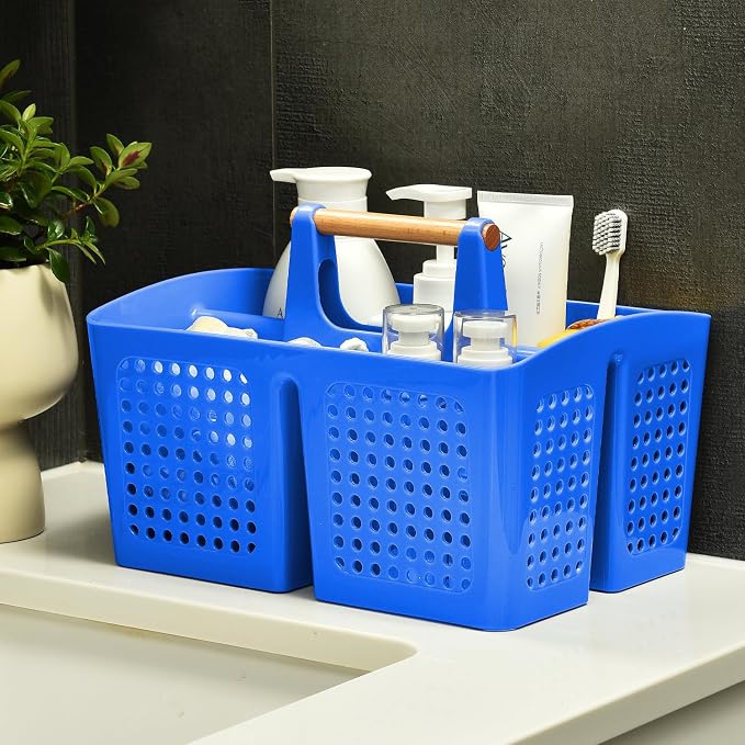 Portable Shower Caddy Basket with 3 Compartments and Handle, Deep Blue | Plastic Divided Toiletry Caddy Organizer for College Dorms, Shared Bathrooms, Gyms, Locker Rooms, Pools and Travel - Image 2