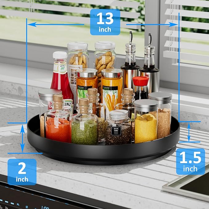 Ovicar Lazy Susan Turntable Organizer - 13 inch Rotating Spice Rack Metal Lazy Susan for Cabinet Pantry Kitchen Countertop Bathroom Refrigerator Table Storage, Black - Image 3