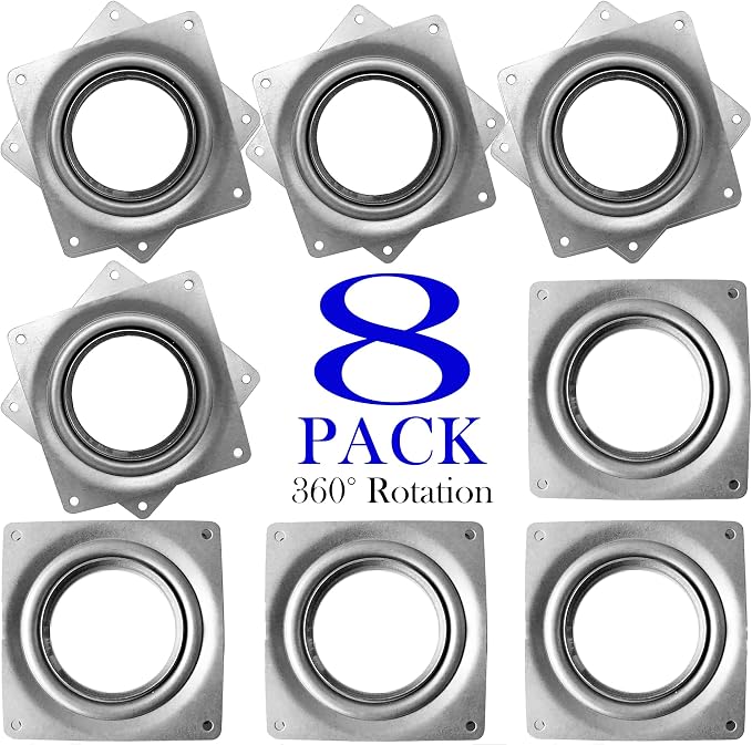 8Pack Lazy Susan Hardware, 4INCH Square Rotating Bearing Plate, 300lbs Capacity Lazy Susan Turntable Bearing for for Serving Trays, Kitchen Storage Racks, Craft Table, Zinc Plated Steel Swivel Plate | Lazy Susan Hardware Base for Serving Trays Kitchen ... - Image 2