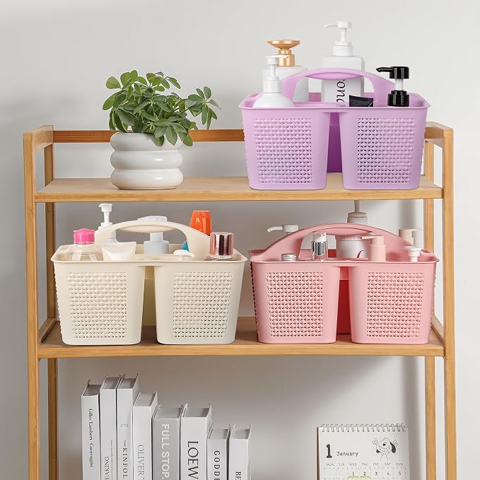 Plastic Portable Shower Caddy with Handle, 3 Compartments, Light Purple | Storage Organizer with Drain Holes, Sturdy and Durable For Bathroom, Kitchen, College Dorm, Sink, Camping - Image 3