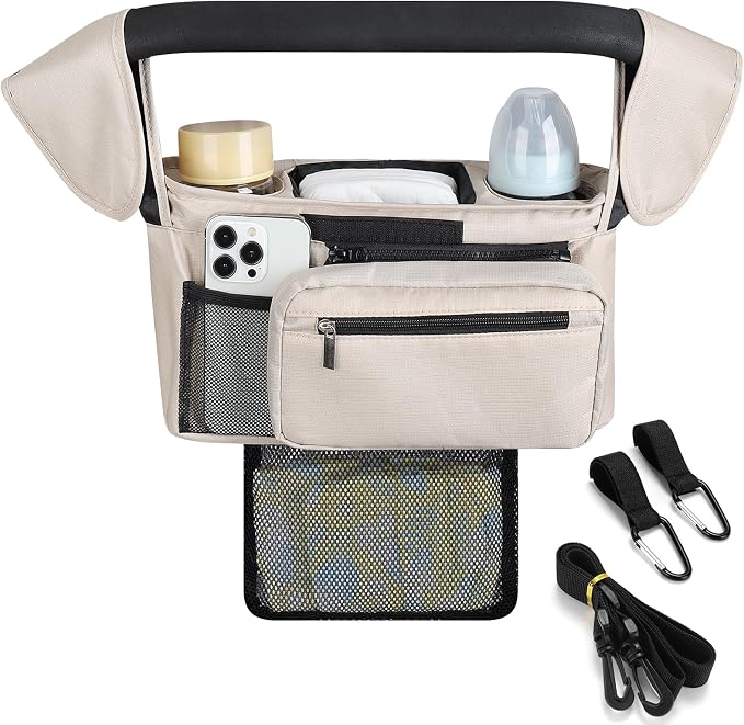 Accmor Universal Stroller Organizer with Insulated Cup Holder Detachable Phone Bag and Shoulder Strap,Stroller Bag Caddy Organizer for Uppababy, Baby Jogger, Britax Strollers - Image 2