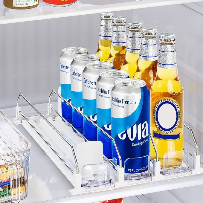 Drink Organizer for Fridge, Automatic Pusher Drink Dispenser for Refrigerator, Adjustable Width Soda Can Organizer for Beer Beverage Bottle Holds up to 15 Cans 3Row (Depth15.3 x Wide9.9) by Unknown