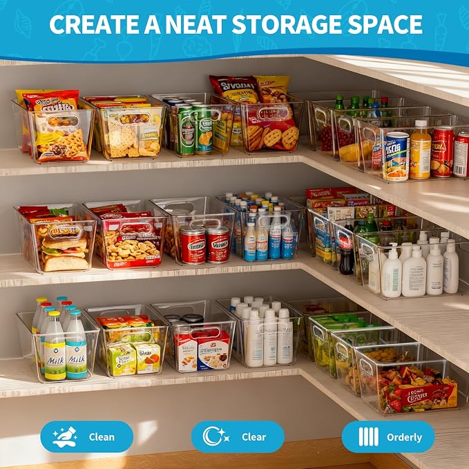 Clear Fridge Organizer Bins with Handles, 4 Pack Large 11.5×7.5×6 Inch | Clear pantry food storage bins with handles, ideal for kitchen, countertops, cabinets, fridge and freezer - Image 2