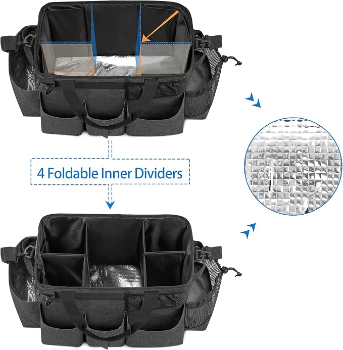 LoDrid Wearable Cleaning Caddy Bag with 4 Foldable Dividers, Black | Cleaning Supply Organizer with Shoulder Strap and Side Handles for Cleaners & Housekeepers - Image 2