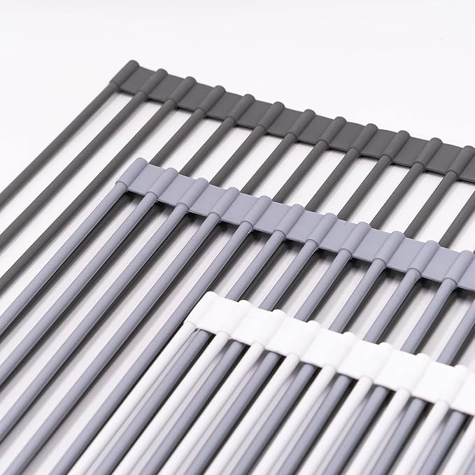 Bigdata&BetterLife Roll Up Dish Drying Rack Simple Large Space Saving Dish Drying Mat with Rack for Kitchen Foldable Silicone Coated Stainless Steel Heavy Duty Dry Rack (Gray, 20.5" x 13.1") - Image 7