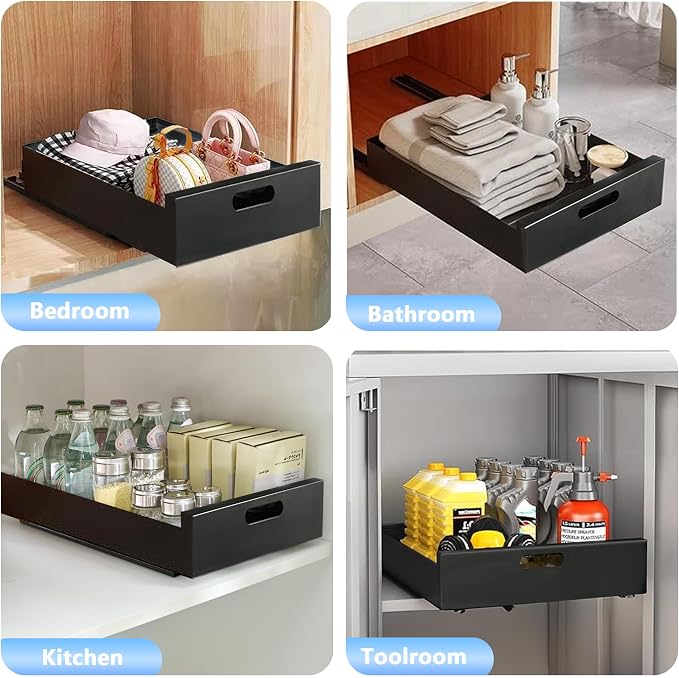 21'' Deep Pull Out Cabinet Organizer, 10'' Wide Sturdy Pull Out Drawers for Face Frame or Frameless Cabinets Adhesive, Slide Out Shelves for Pantry,Kitchen, Bathroom and Living Room - Image 5