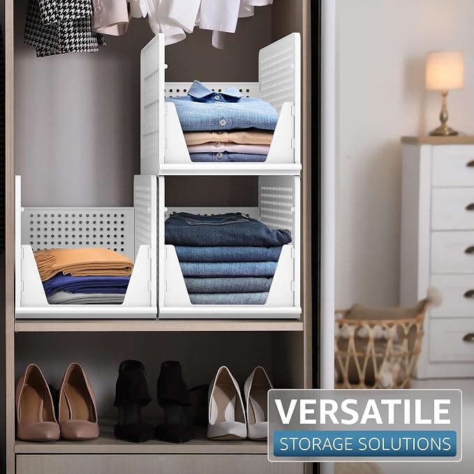 Sorbus Stackable Shelf Organizer Baskets – Plastic Closet Organizer for Clothes, Pantry, Bathroom, Kitchen & Garage – Open Front Storage Bins for Cabinets, Countertops & Under Shelf Organization - Image 5