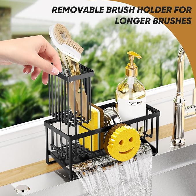 Sponge Holder for Kitchen Sink,Smiley Face Sink Caddy with Removable Brush Holder,Self-Draining Sponge Caddy for Sponge,Soap,Dish Brush,Scrubber,Kitchen Essentials and Gadgets - Image 4