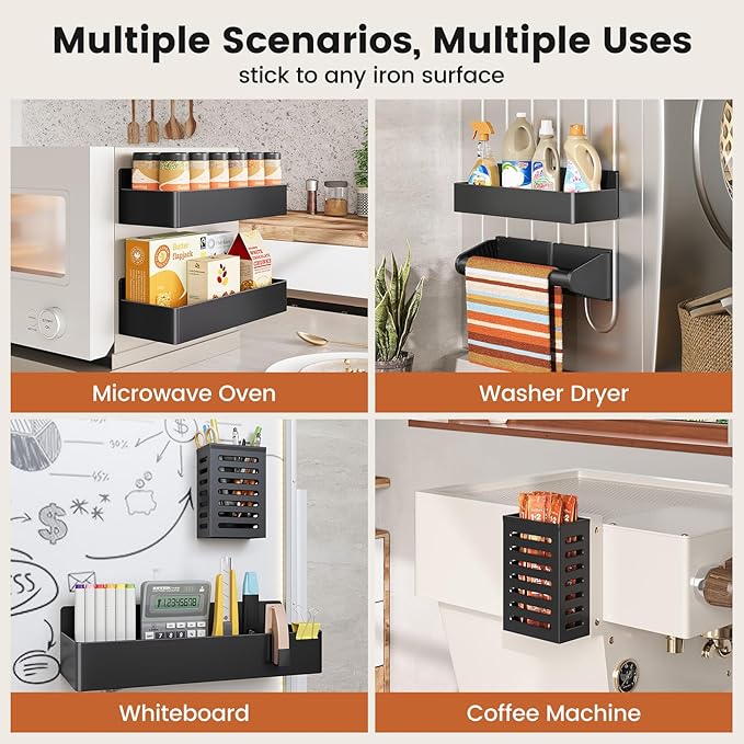 Mystozer Magnetic Spice Rack for Refrigerator,5 Pack Magnetic Shelf,Fridge Magnet Organizer with Paper Towel Holder,Fridge Organizers and Storage Black(5 Pack) - Image 5