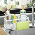 HapiRm Sponge Holder for Kitchen Sink - Self-draining Sink Caddy with Brush and Dishcloth Holders, Stainless Steel Kitchen Organizer for Countertop - White by HapiRm