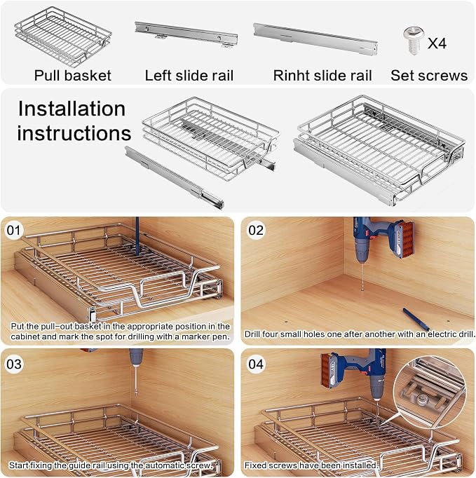 Kitchen Cabinet Pull Out Shelf and Drawer Organizer Slide Out Pantry Storaqe Basket in Multiple Sizes (21" W x 21" D,1 Tier) - Image 6