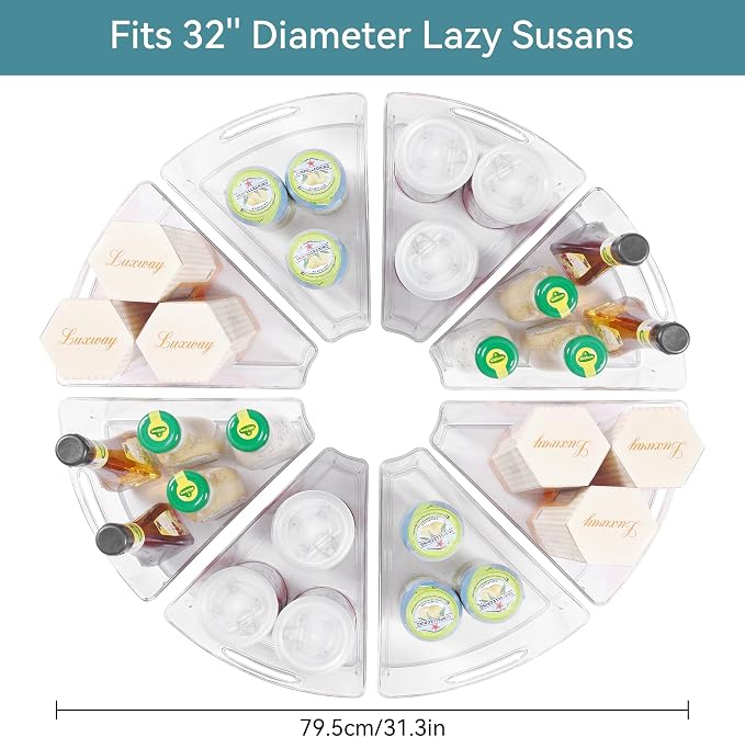 Oubonun Lazy Susan Cabinet Organizer Bins 8 Pack, 1/8 Wedge | For 32 8" Deep Wedge Bins with Handles and Matte Non-Slip Bottoms, Pantry Items Organized, Food Safe BAP-Free Plastic - Image 2