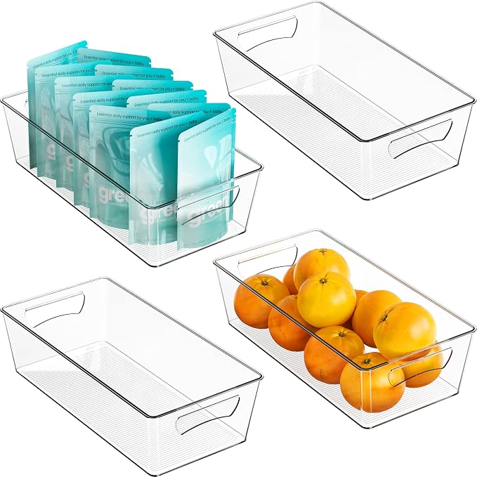 Simple Houseware 4 Pcs Pantry Clear Bin Storage Organizer, 14" x 7" x 3.75" by SimpleHouseware