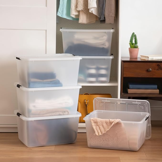 IRIS USA 6-Pack 32.5 Quart Clip Box with Latching Lid | Latching lid secures office and household supplies. Stackable, nestable design maximizes storage space - Image 5