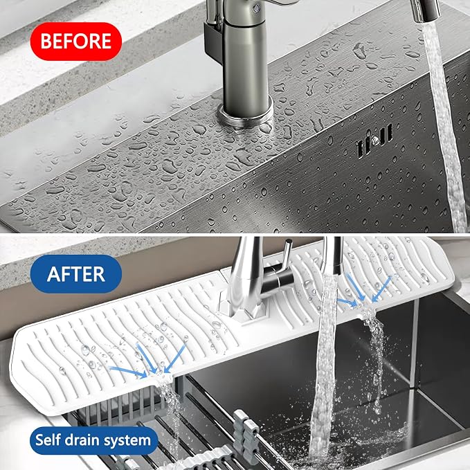 Kitchen Sink Splash Guard-24 x 5.8'' Ultrathin Silicone Sink Mat Splash Guard fit for Countertop, Bathroom,Farmhouse,RV (White) - Image 4