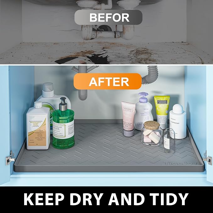TigeJoy Under Sink Mats for Kitchen Waterproof 28" x 19", Cabinet Liner | Leak-Proof Silicone Mat Sink Protector, Kitchen Essentials Organizer and Storage,Boot or Shoe Tray, Pet Feeding Mat - Image 6