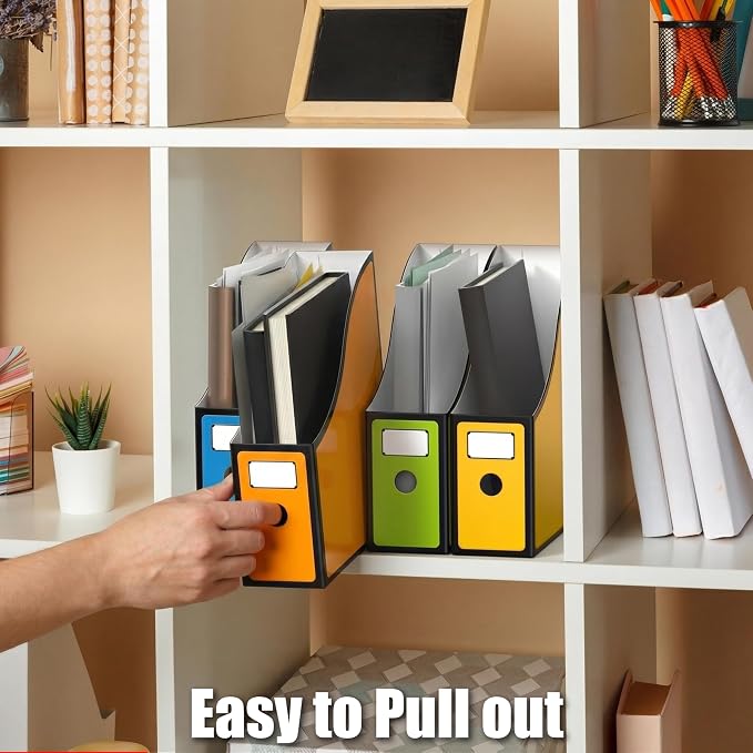 Simple Houseware 12-Pack Magazine File Holder Box, Foldable Cardboard Organizer with Label Slot, Multicolor | Foldable Box Organizer with Label Slot - Image 10