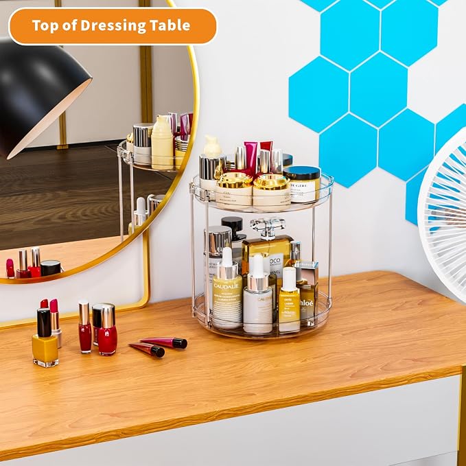 2 Pack 2 Tier Lazy Susan Spice Rack for Cabinet,Countertop and Pantry,9.5"W Small Rotating Turntable Organizer for Condiment,Pill Bottle,Vitamin,Medicine Cabinet Organizers and Kitchen Spice Organizer - Image 6