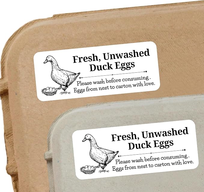 120 Duck Egg Carton Labels Stickers | White Farm Fresh Eggs | 4 6 12 15 18 30 48 50 Count - Basket Box Container Extra Organizer Farm Supplies, 66mm x 26mm - Image 3