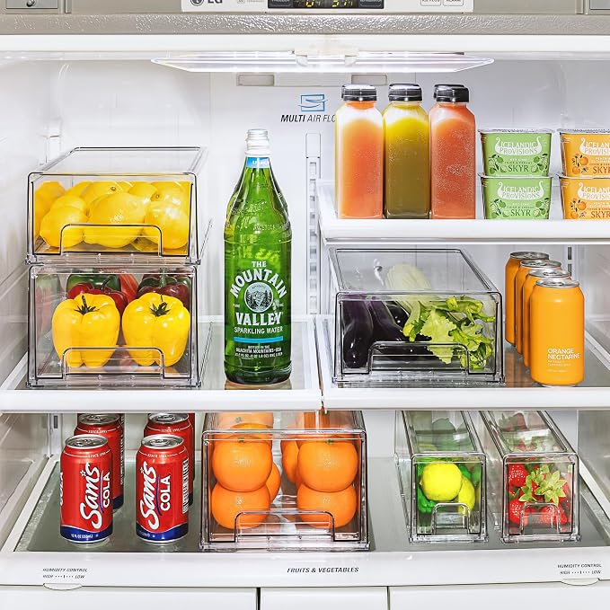 Sorbus Medium Clear Storage Drawers (6 Pack) – Stackable Organizer Drawers for Fridge, Pantry, Kitchen – Pull-Out Storage Bins with Handles, Slide Out Acrylic Drawers - Image 2