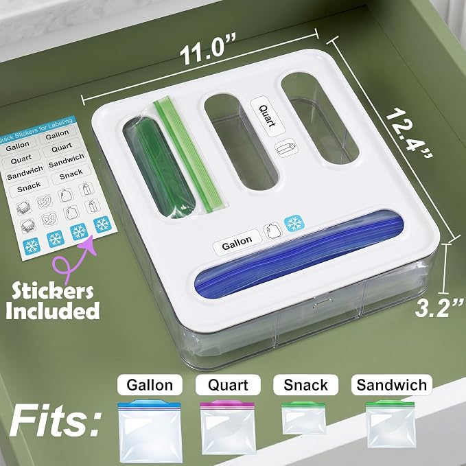 Bag Storage Organizer for Kitchen Drawer, Plastic Bag Container Holder | Quickly & Easily Stores Gallon, Quart, Sandwich, Snack | Space Saving Kitchen Organizer & Baggie Dispenser - Image 2
