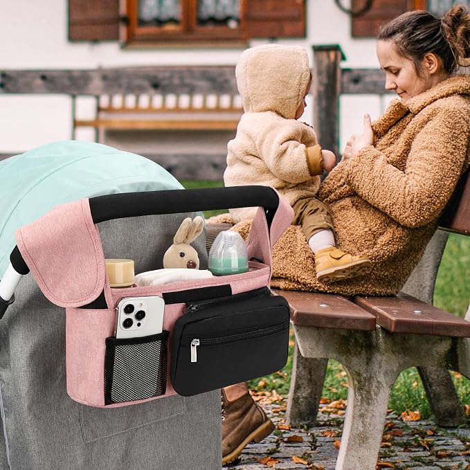Accmor Universal Stroller Organizer with Insulated Cup Holder Detachable Phone Bag and Shoulder Strap,Stroller Bag Caddy Organizer for Uppababy, Baby Jogger, Britax Strollers - Image 6