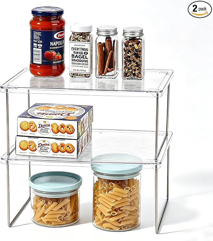 Pantry Organizer, Cabinet Storage Shelf Rack, Stackable Kitchen Cabinet, Foldable Countertop Shelf Organizer, 2 Pack by IVYHOME