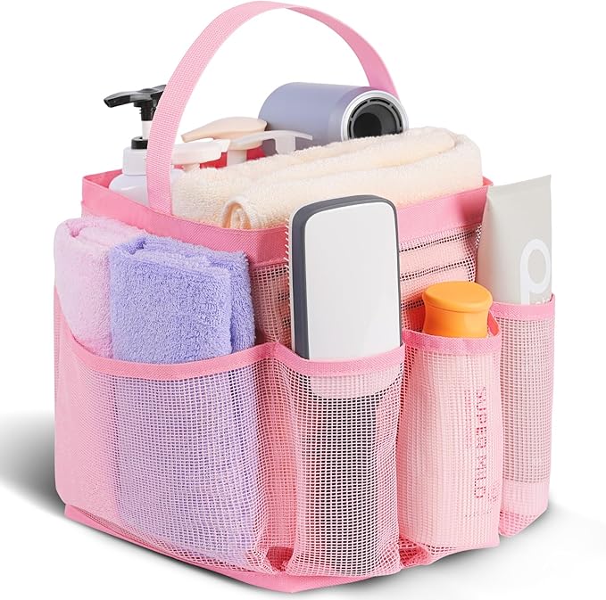 EUDELE Mesh Shower Caddy Portable for College Dorm Room Essentials,Portable Shower Caddy Dorm with 9-Pocket Large Capacity, Shower Bag for Beach, Swimming, Gym, Travel essentials, Pink by EUDELE