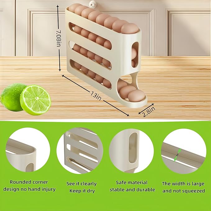 Egg Holder for Fridge, Egg container for refrigerator, Space-Saving Automatic Rolling Eggs Dispenser, 4 Tiers Fridge Egg Rack for Refrigerator Holds up to 30 pcs - Image 3