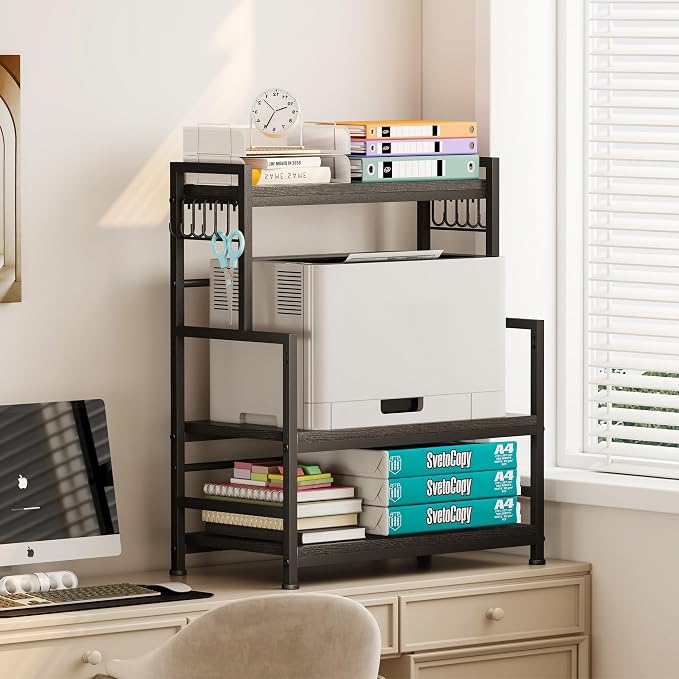 23.6"W Large Kitchen Countertop Organizer,3 Tier Spice Rack Organizer with Adjustable Shelf and 10 Hooks,Wooden Counter Organizer,Space Saving Countertop Shelf Microwave Stand for Kitchen,Coffee Bar - Image 6