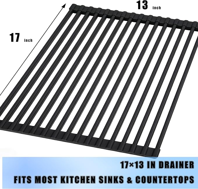 Cover The Sink Roll Up Dish Drying Rack 17.6"x15.4" Silicone Wrapped Foldable Anti-Slip Drainer for Kitchen Counter_Black new - Image 2