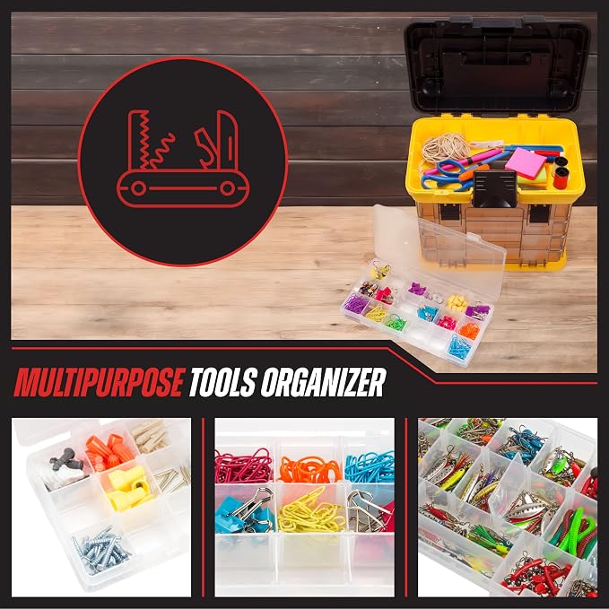 Portable Tool Box - Small Parts Organizer with Drawers and Customizable Compartments for Hardware, Tackle, Beads, or Crafts by Stalwart (Yellow) - Image 2
