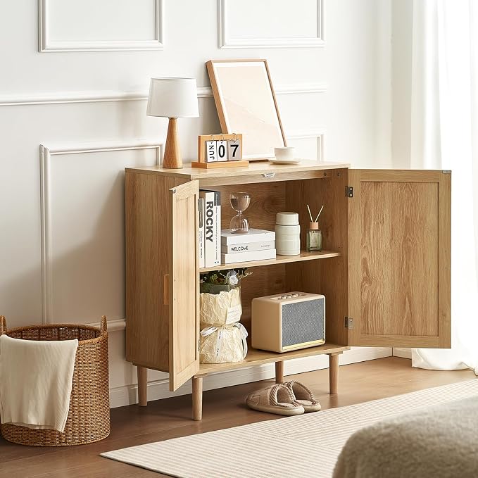 VEVOR Sideboard Cabinet, Buffet Cabinet with 2 Magnetic Doors and Adjustable Shelves, Sideboard Buffet for Hallway, Entryway, Living Room, or Kitchen, Natural - Image 2