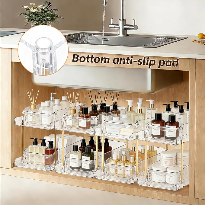 LAREKUN4pack 2-Tier Organizer & Storage Unit Stackable Bathroom Cabinet Organizer Pull-Out Kitchen Pantry Organizer & Storage System Suitable for Countertops, Pantries, Kitchens, Bathrooms - Image 9