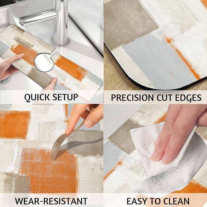 MCALK Orange Kitchen Sink Faucet Mat Splash Guard, Absorbent Quick-Dry Kitchen Sink Mat - Ideal for Splash Guard & Drip Catching with Abstract Art Decor( 1pc 15"x5.5") - Image 4