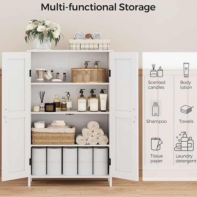 Homleke 43.3" H Farmhouse Bathroom Storage Cabinet with Adjustable Shelves | Freestanding Storage Cabinet with Barn Doors for Bathroom, Kitchen, Living Room, Dining Room & Entryway, White - Image 4