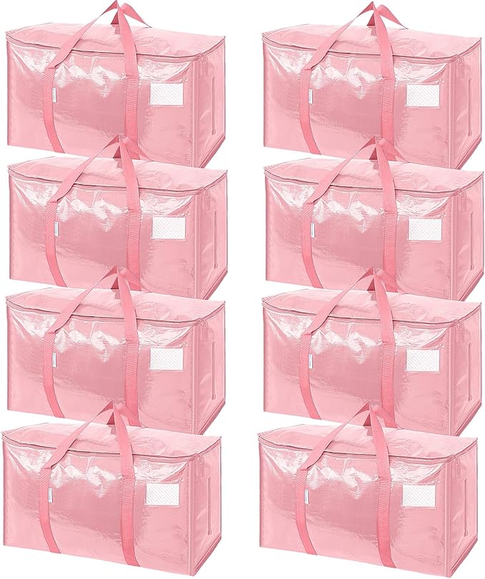 TICONN 8 Pack Extra Large Moving Bags Heavy Duty with Zippers & Carrying Handles, Durable Storage Bags Moving Boxes for Closet Organizers and Storage (8 Pack, Coral) by TICONN