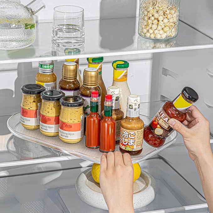 Lazy Susan Organizer Rectangular 15.75 x 11.81in Plastic 360 Degree Rotating Refrigerator Turntable Organizer with Anti Slip Base for Fridge Cabinet Pantry Storage - Image 4