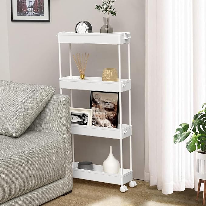 2-piece Set Slim Storage Cart 3 Tier,Bathroom Organizer Rolling Utility,Mobile Shelving Unit Slide Out for Office, Kitchen, Laundry Room & Narrow Places - Image 4