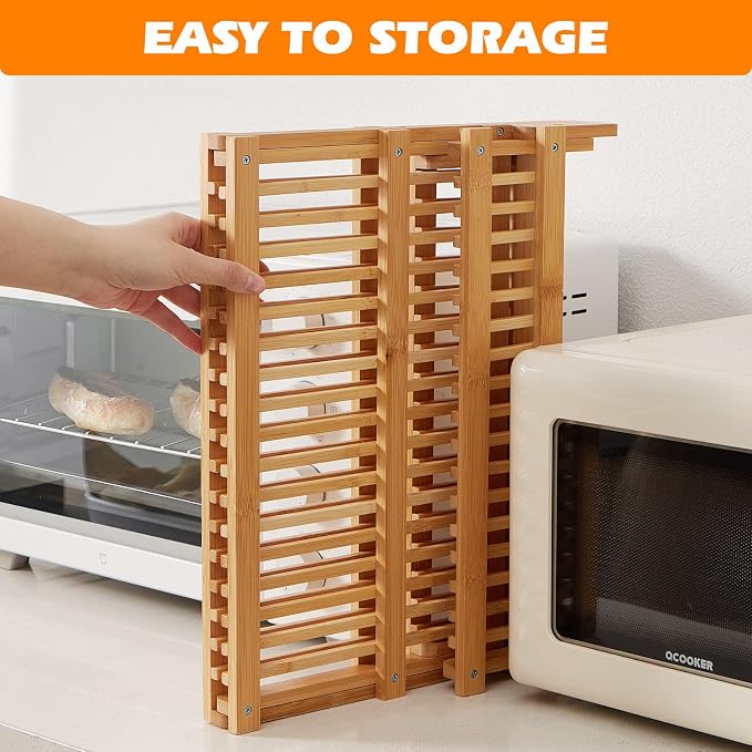 Bamboo Dish Drying Rack, 3-Tier Collapsible Wooden Dish Rack with Utensil Holder, Bamboo Dish Drainer Rack for Kitchen Counter 25pcs | Wooden Dish Drying Rack with Utensil Holder for Kitchen Counter, Large Folding Drying Holder, Dish Drainer - Image 6