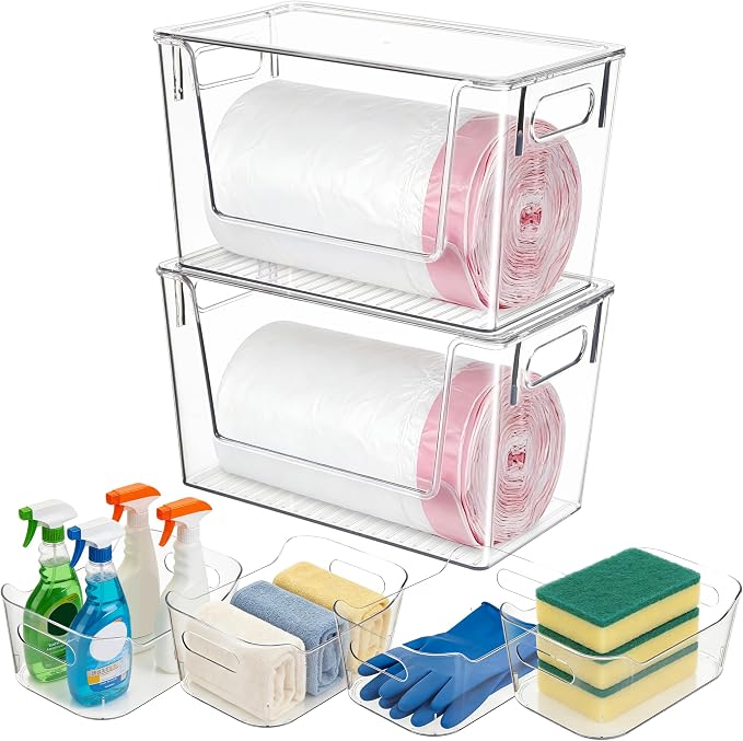 Tiawudi Set of 6 Clear Plastic Storage Bins, 2 Large Stackable Oraganizer with Open Front & Lid, 4 Small Storage Container for Pantry Organization, Multi-Use Organizer Bins for Home, Kitchen, Cabinet by Tiawudi
