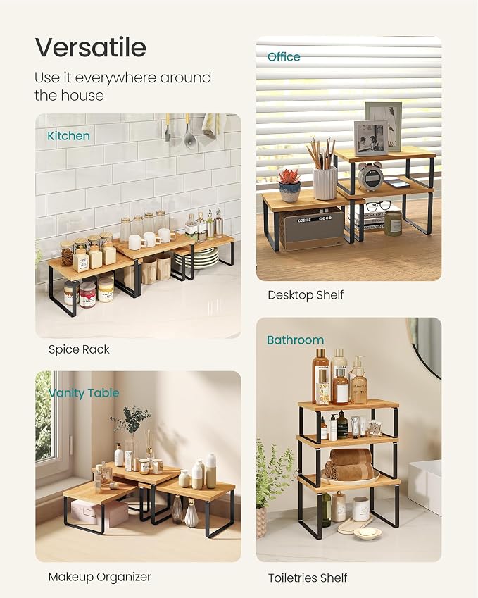 SONGMICS Cabinet Organizer Shelf, Set of 3 Spice Rack, Kitchen Storage | Hidden Litter Furniture, Discreet Cat House, Particleboard, MDF, 31.5x19.5x19.5 in, White, KADIN Collection UPCL013W01 - Image 4