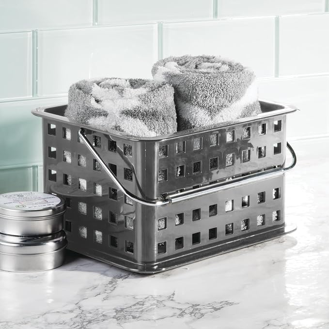 iDesign Stackable Shower Basket with Handle, Gray, Set of 3 | Made in USA, For Dorm or Bathroom - Image 3