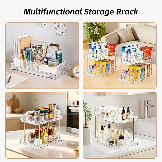 LAREKUN4pack 2-Tier Organizer & Storage Unit Stackable Bathroom Cabinet Organizer Pull-Out Kitchen Pantry Organizer & Storage System Suitable for Countertops, Pantries, Kitchens, Bathrooms - Image 7