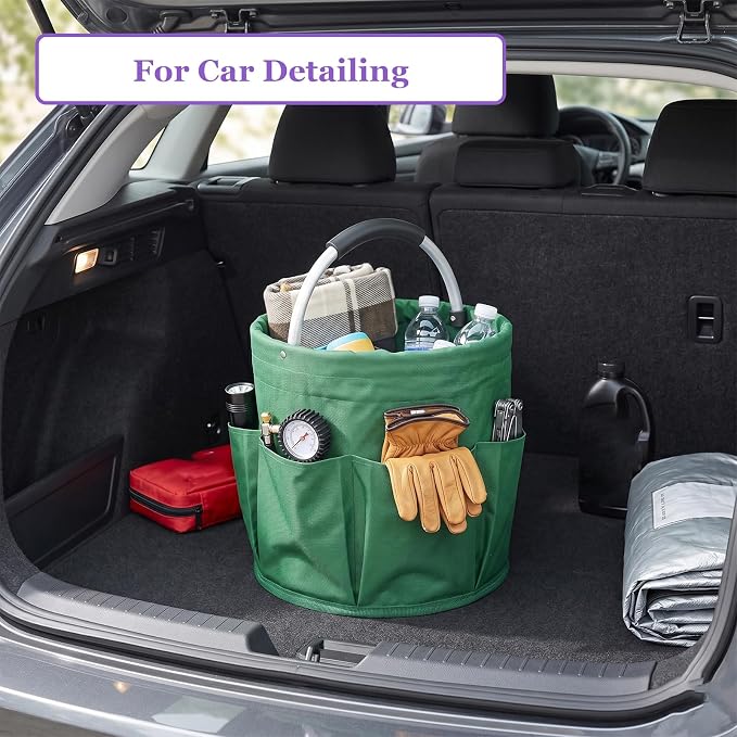 17L Cleaning Caddy with Handle, 600D Oxford Cleaning Supply Caddy with 6 Pockets, Foldable Tool Bucket Organizer for Housekeeping, Gardening, Car Detailing, Traveling, Camping, Green - Image 9